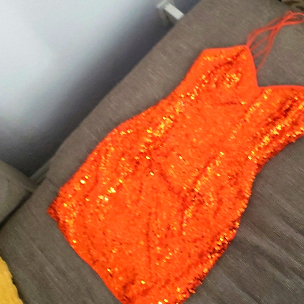 Black Tie Oleg Cassini sequin orange dress